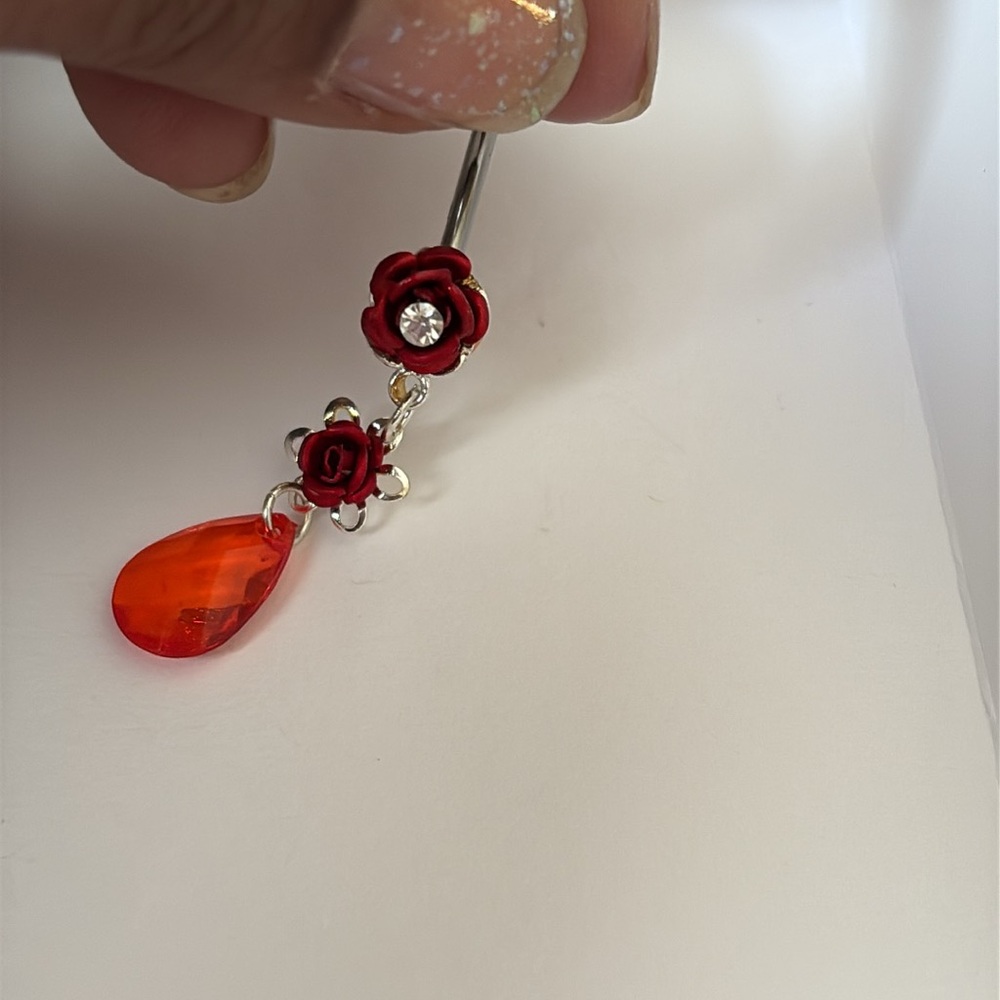 Brand New Claire’s Red Rose Belly Ring Surgical Steel